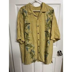 Tommy Bahama Yellow Green Floral Woven Silk Short Sleeve Button-Up Shirt XXL